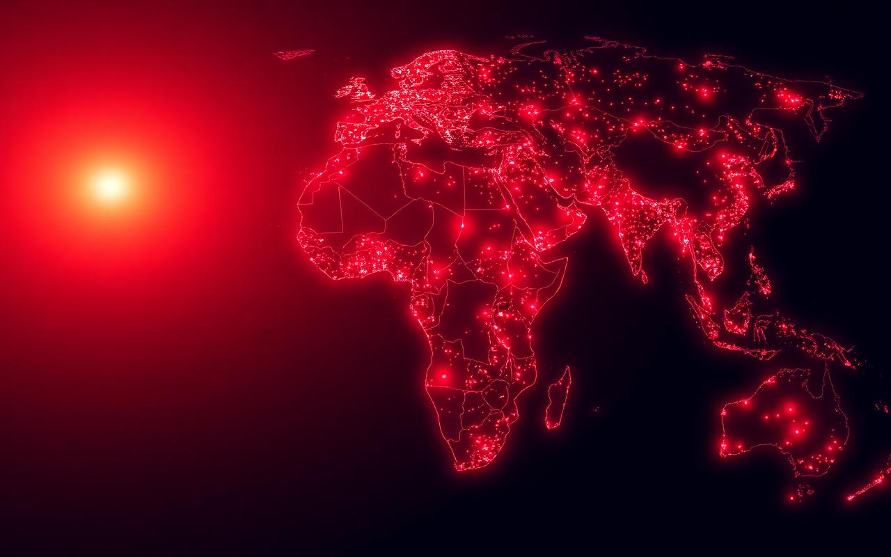 Glowing network map of Africa representing the Madini node distribution